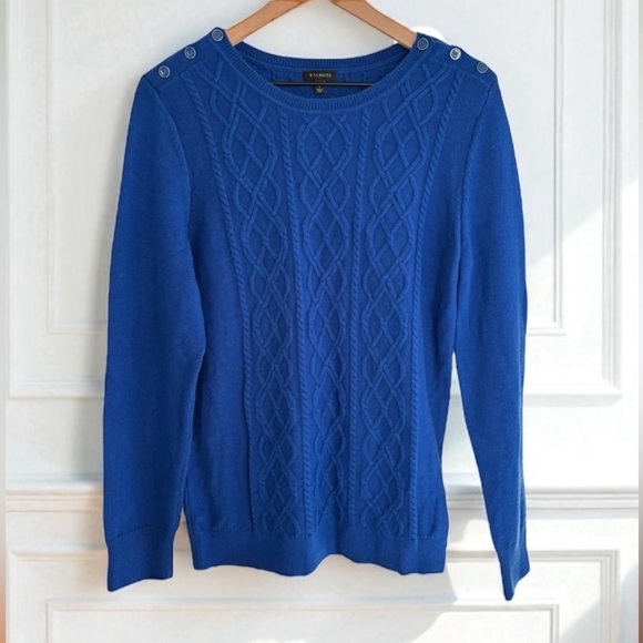 Talbots Lambswool Blend Cable Knit Sweater Preppy Old Money Quiet Luxury Large - Picture 1 of 13